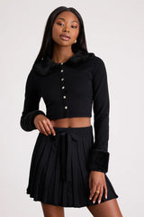 Layden Black Knit Pleated Mini Skirt