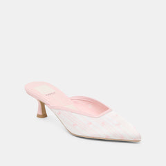 CLEO X BYRDIE GOLF WIDE HEELS PINK FLORAL SATIN
