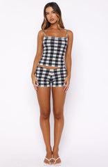 Iconic Duo Knit Mini Shorts Navy/Cream Gingham