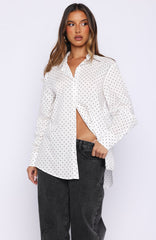 Always About Us Button Up Shirt White Polka Dot