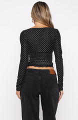Clear As Day Long Sleeve Top Black/White Polka Dot