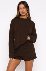 Come A Long Way Soft Lounge Ribbed Shorts Chocolate