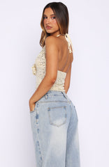 Fated Souls Beaded Halter Top Cream