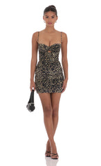 Mesh Front Twist Bodycon Dress in Cheetah Print