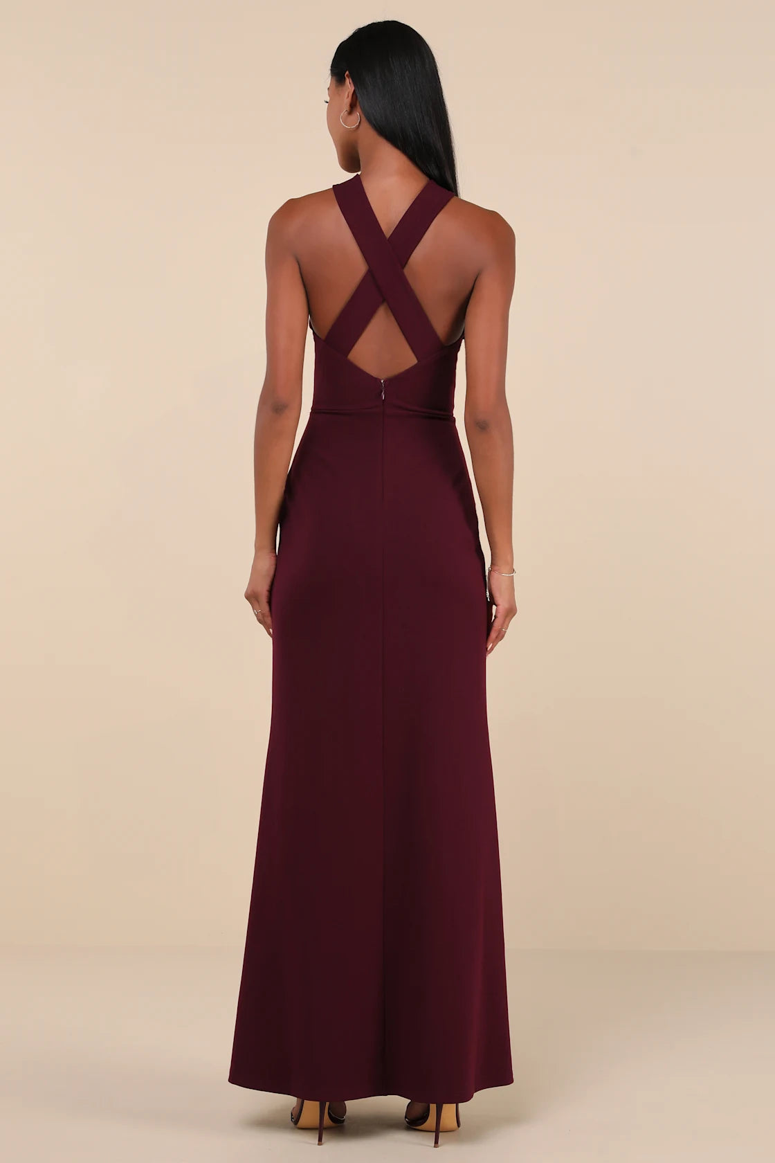 Keep You Enchanted Dark Purple Cutout Halter Mermaid Maxi Dress
