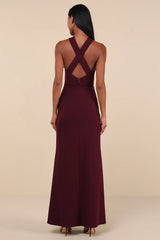 Keep You Enchanted Dark Purple Cutout Halter Mermaid Maxi Dress