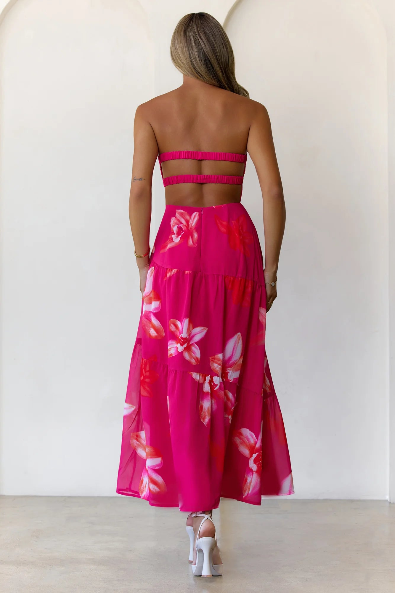 Bloom Vista Strapless Maxi Dress Pink