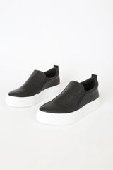 Cassay Black Crocodile-Embossed Platform Slip-On Sneakers