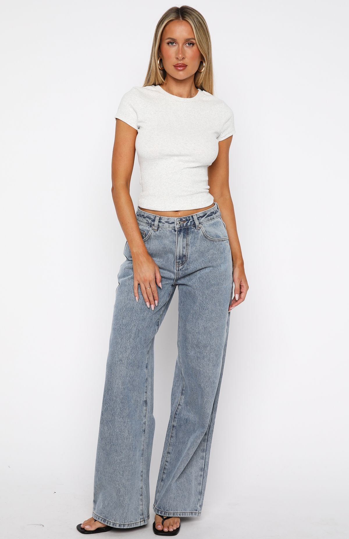 Bring The Drama Mid Rise Wide Leg Jeans Mid Blue