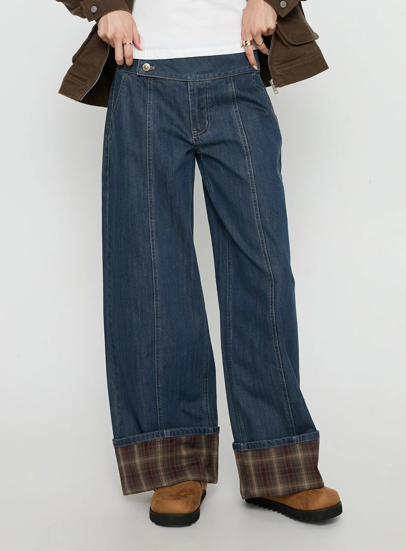 Nikoletta Foldover Jeans Dark Wash / Check