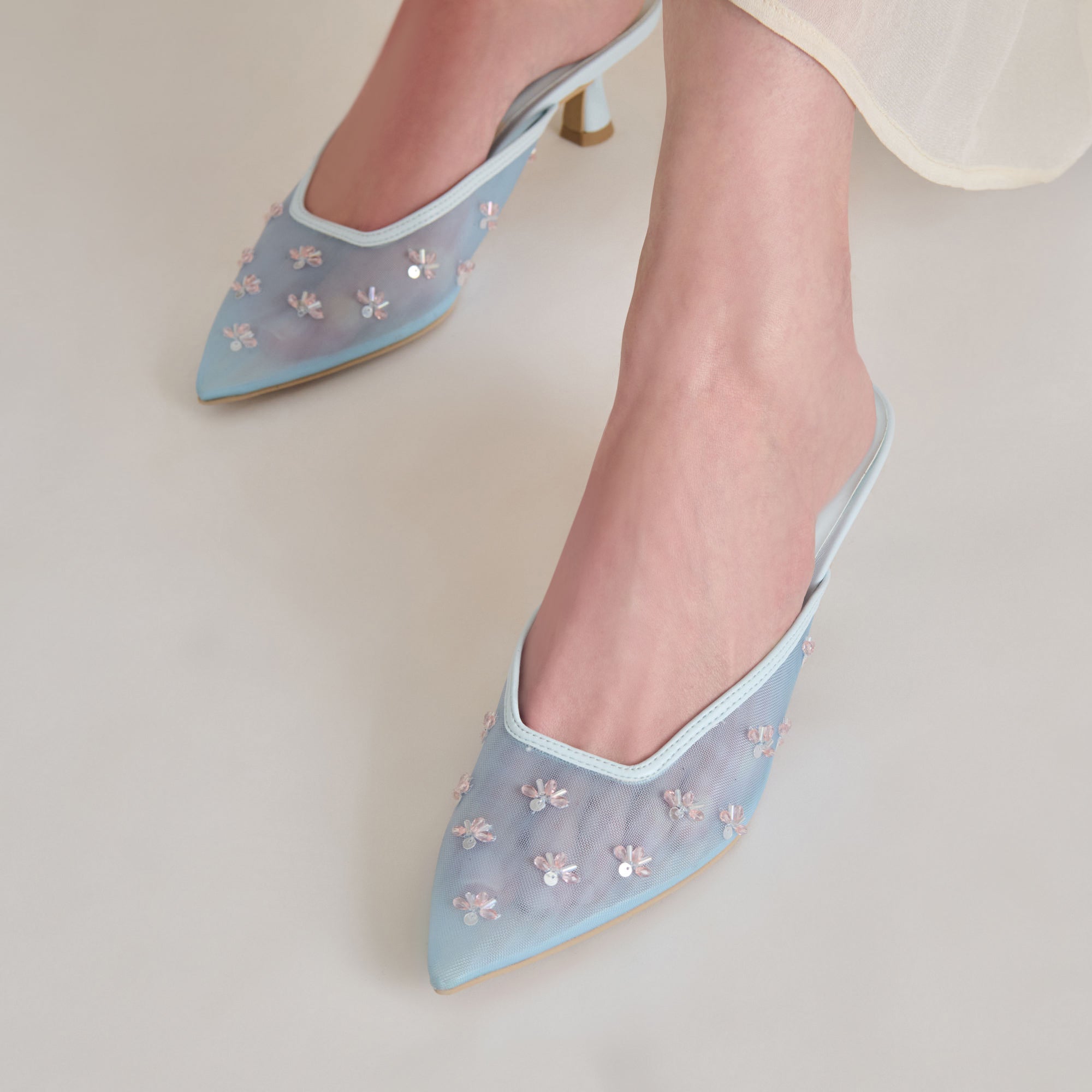 CLARA HEELS ICE BLUE MESH