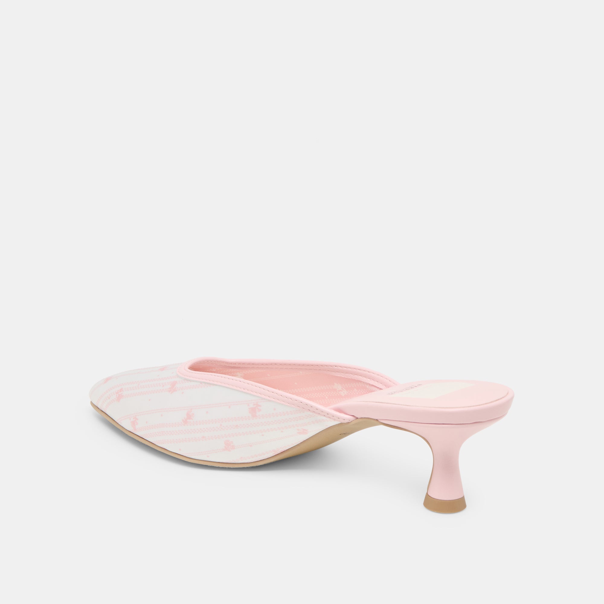 CLEO X BYRDIE GOLF WIDE HEELS PINK FLORAL SATIN