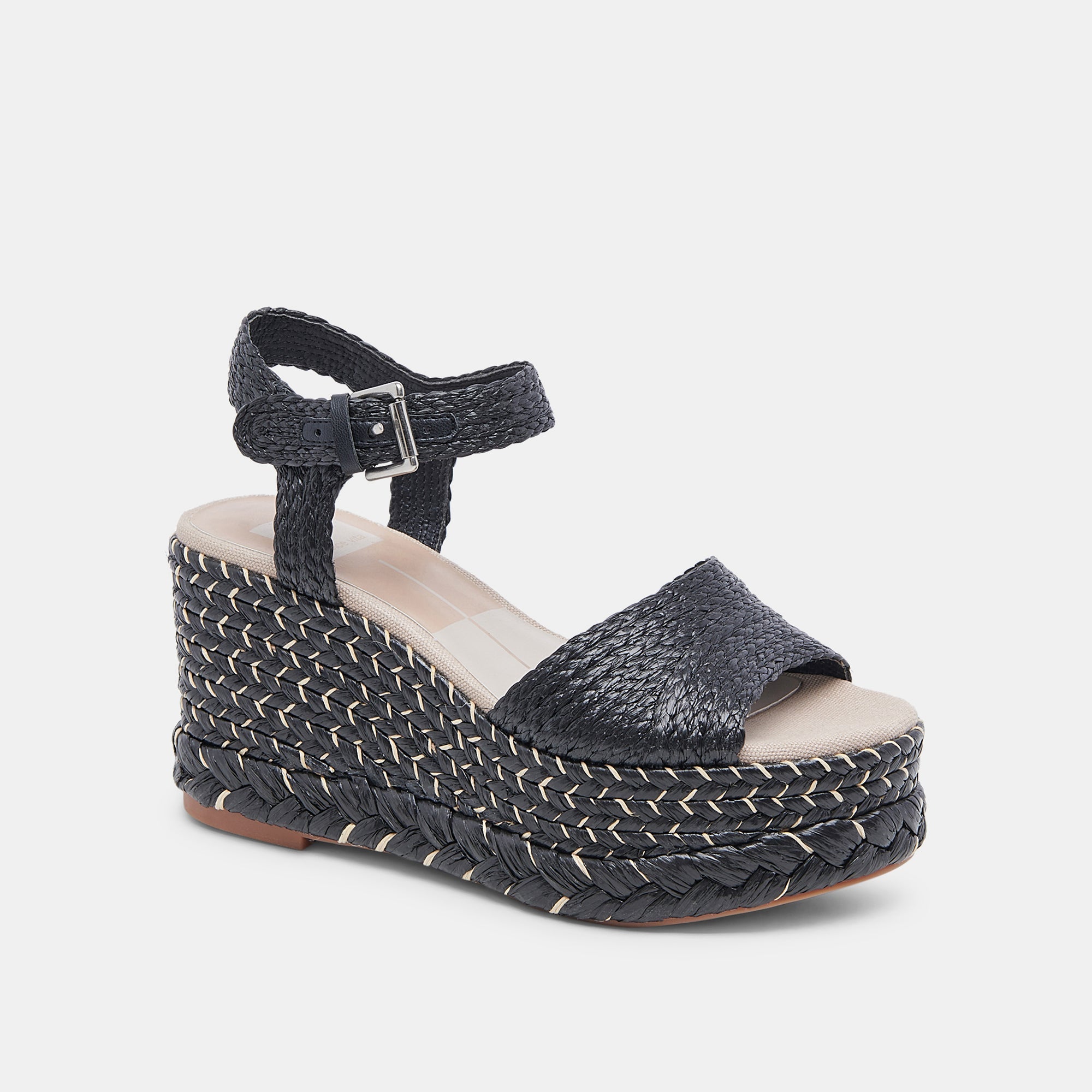 TIAGO WEDGES BLACK RAFFIA - re:vita