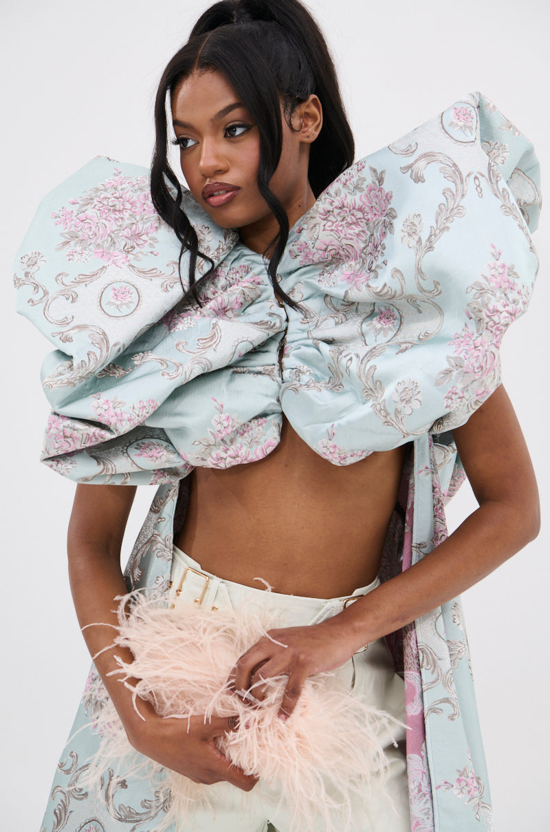 FEELING HEAVENLY BROCADE SHORT SLEEVE BLOUSE