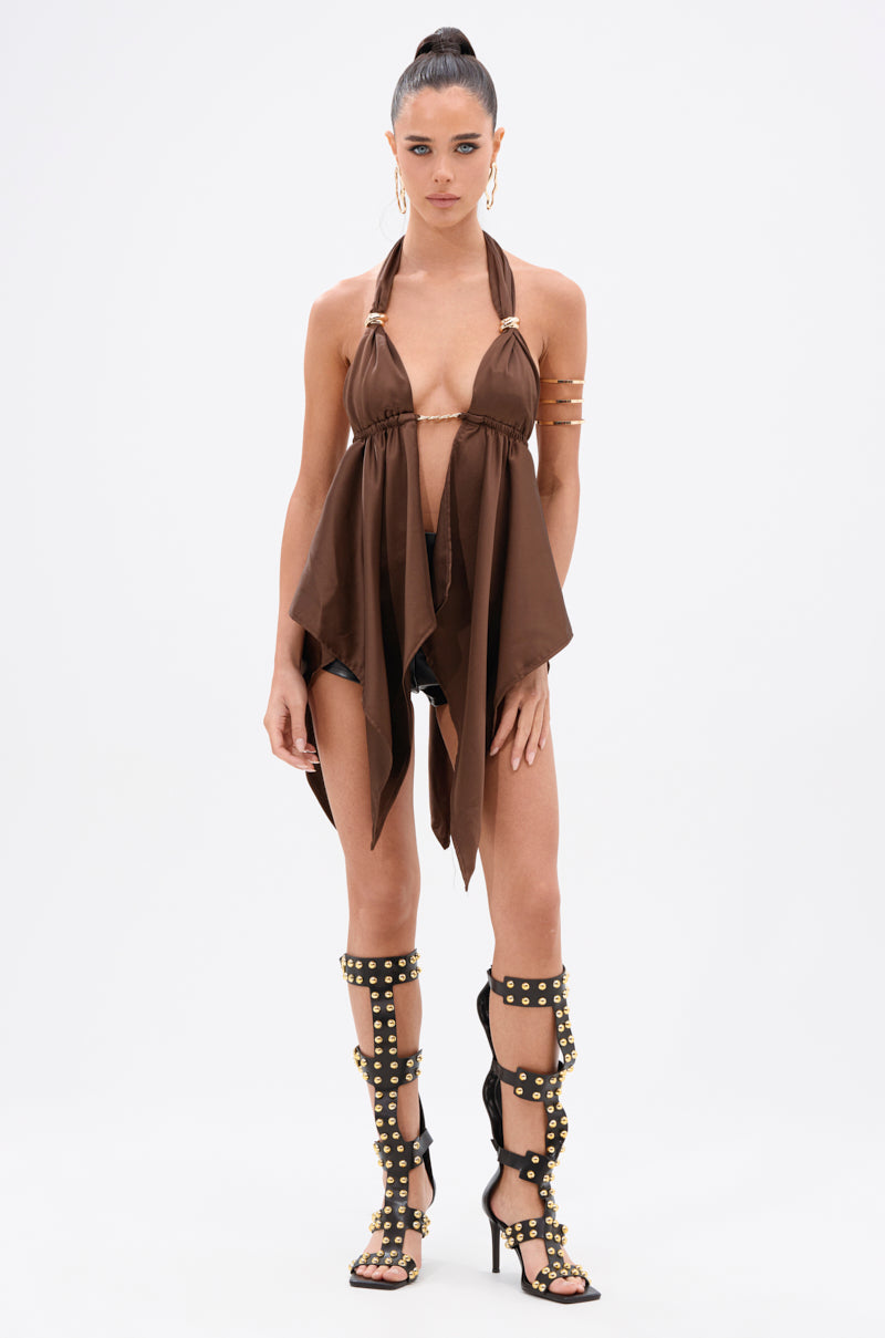 LOTS OF LOVE TO GIVE HALTER NECK BLOUSE IN BROWN