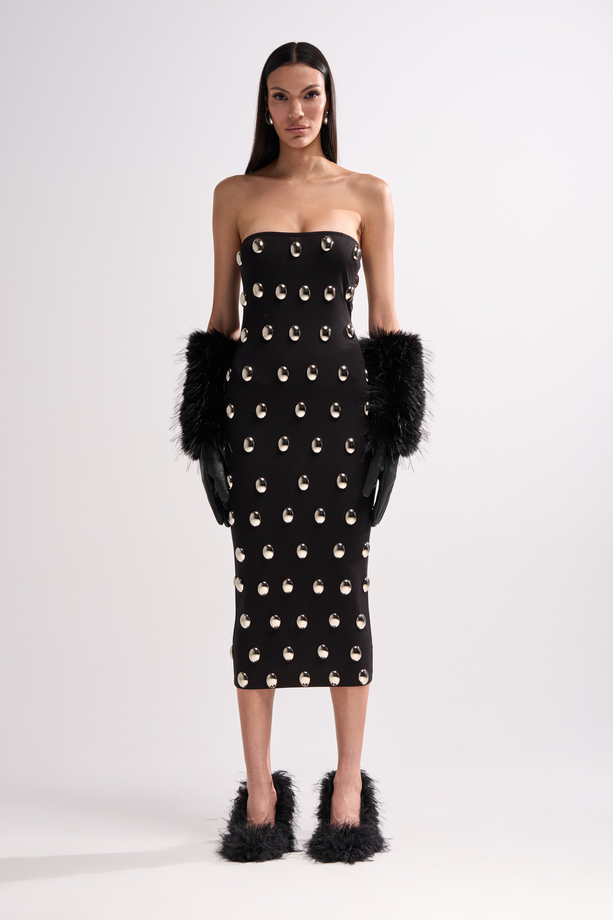 TIME AFTER TIME MIDI DRESS WITH METAL DETAILING