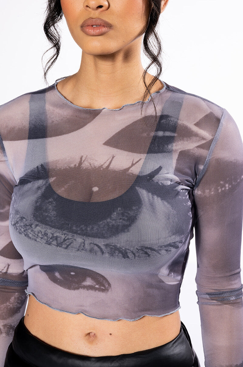 ALL EYES ON YOU LONG SLEEVE MESH TOP