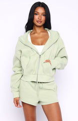 Can't Miss It Boxy Zip Front Hoodie Sage