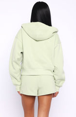 Can't Miss It Boxy Zip Front Hoodie Sage