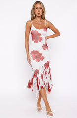 Castaway Midi Dress White Scarlet Bloom