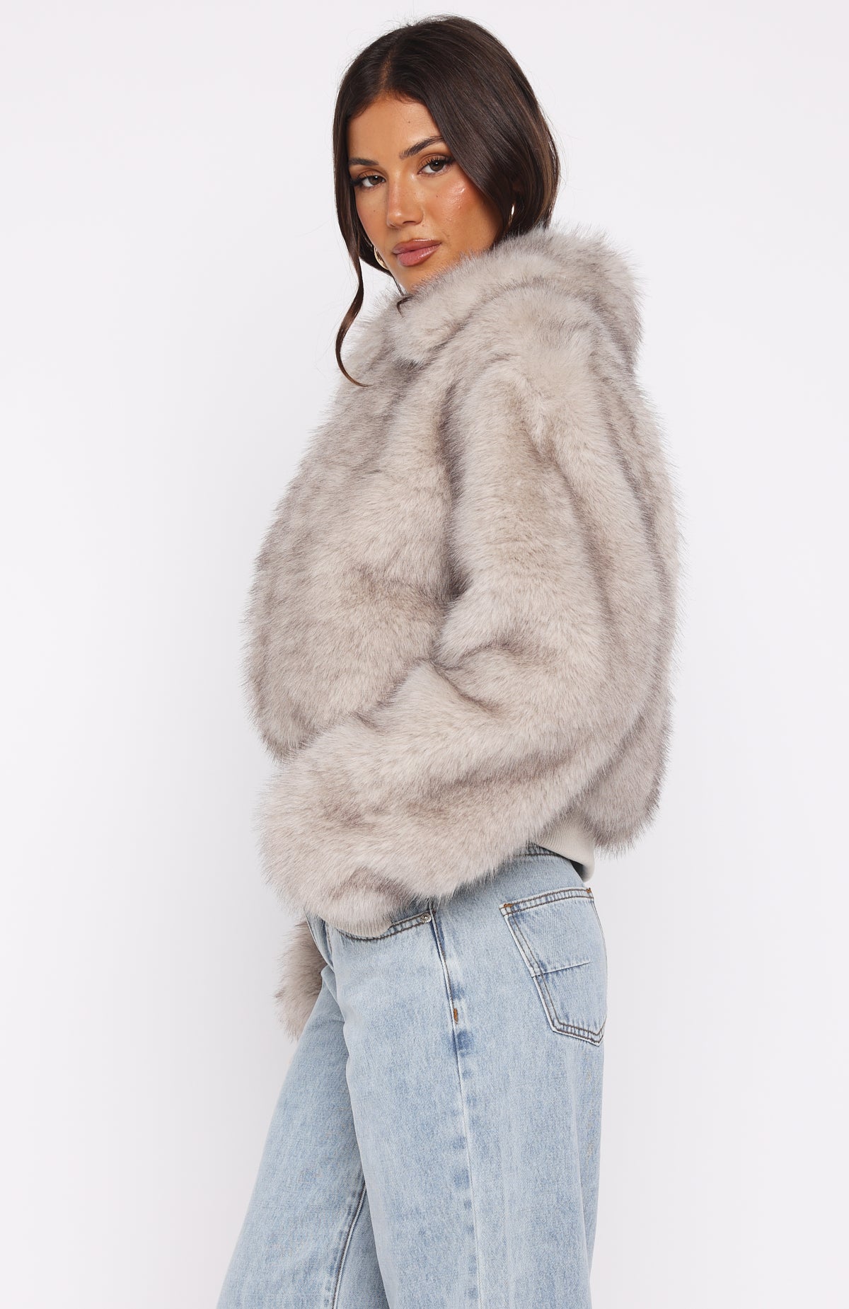 Glacial Chic Fur Bomber Jacket Smokey Taupe
