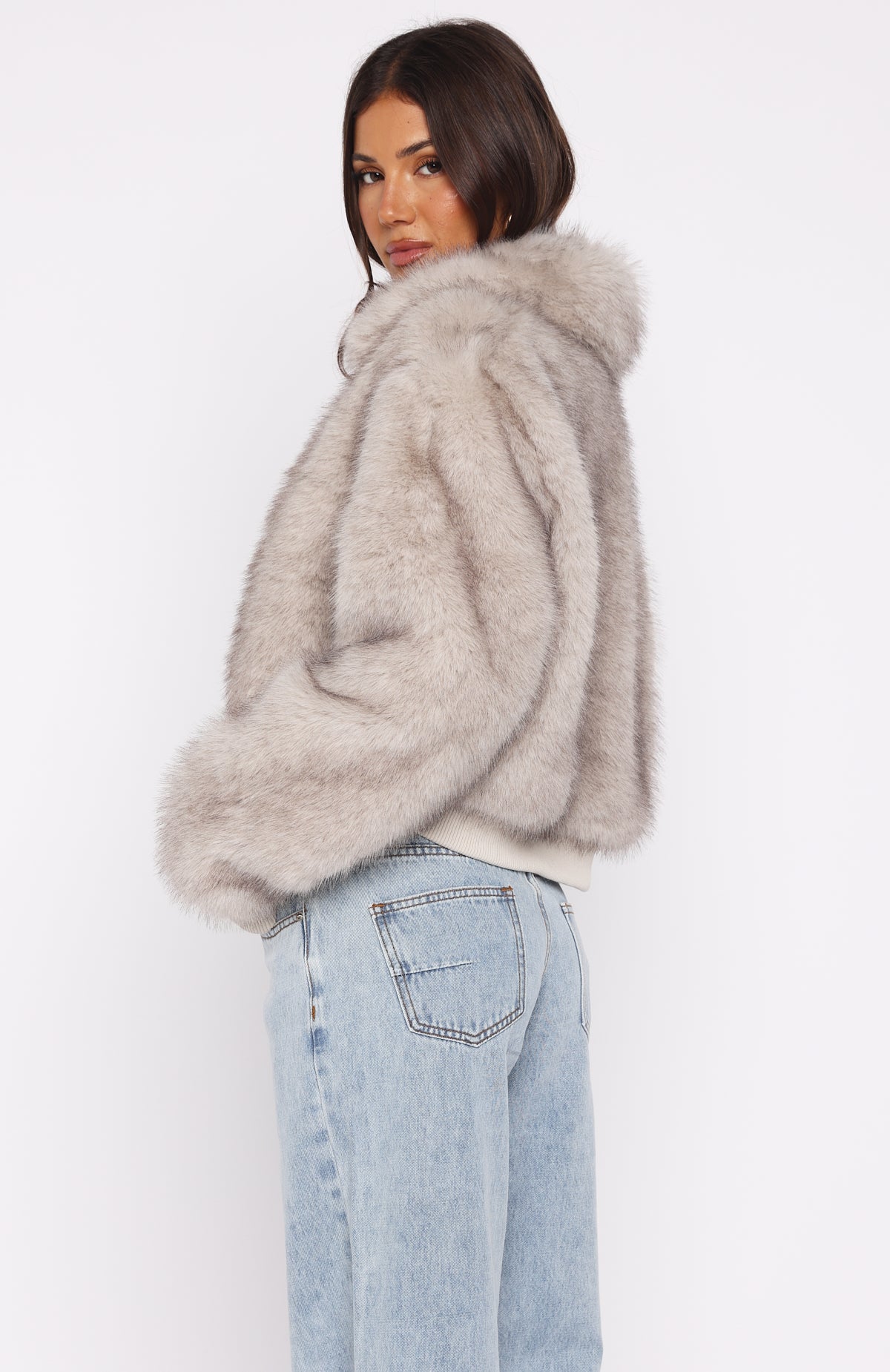 Glacial Chic Fur Bomber Jacket Smokey Taupe