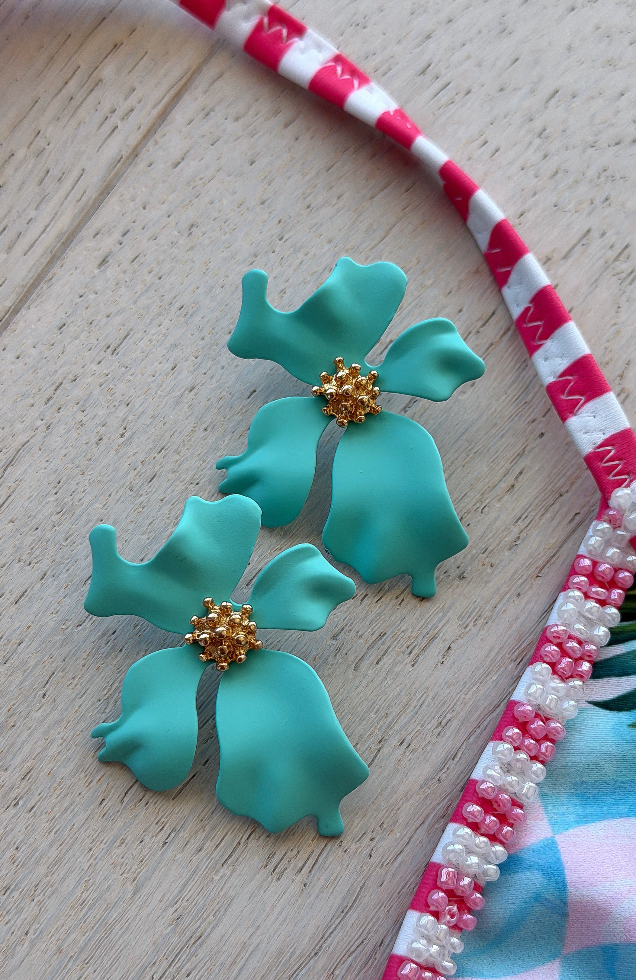 Hopper Earrings Aqua/Gold