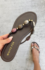 Kira Beaded Thong Sandals Chocolate