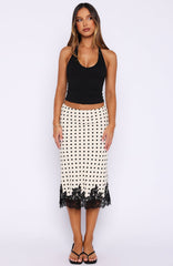 Knew It's You Midi Skirt Off White/Black Polka Dot