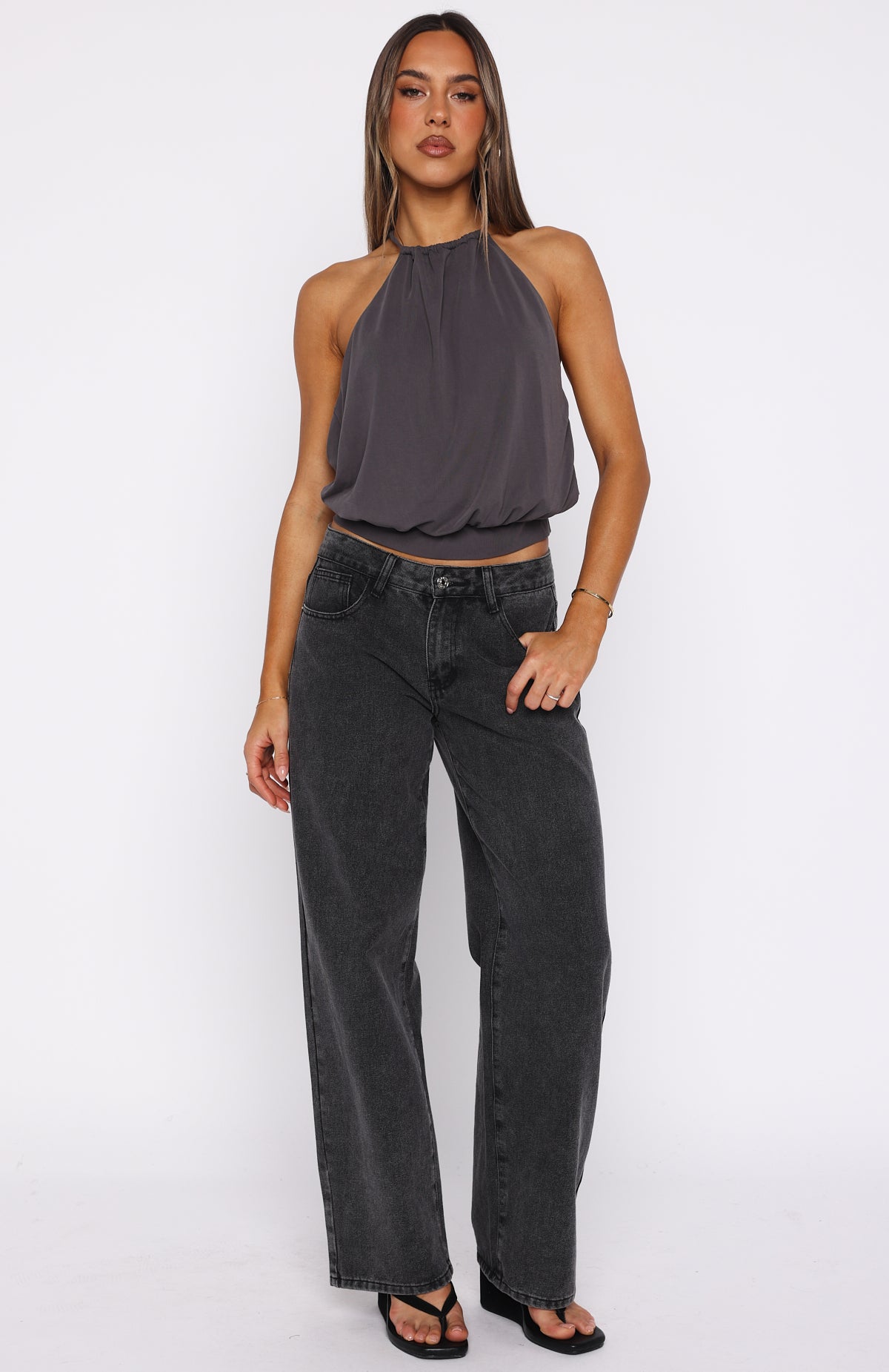 Last Time For Real Halter Top Charcoal
